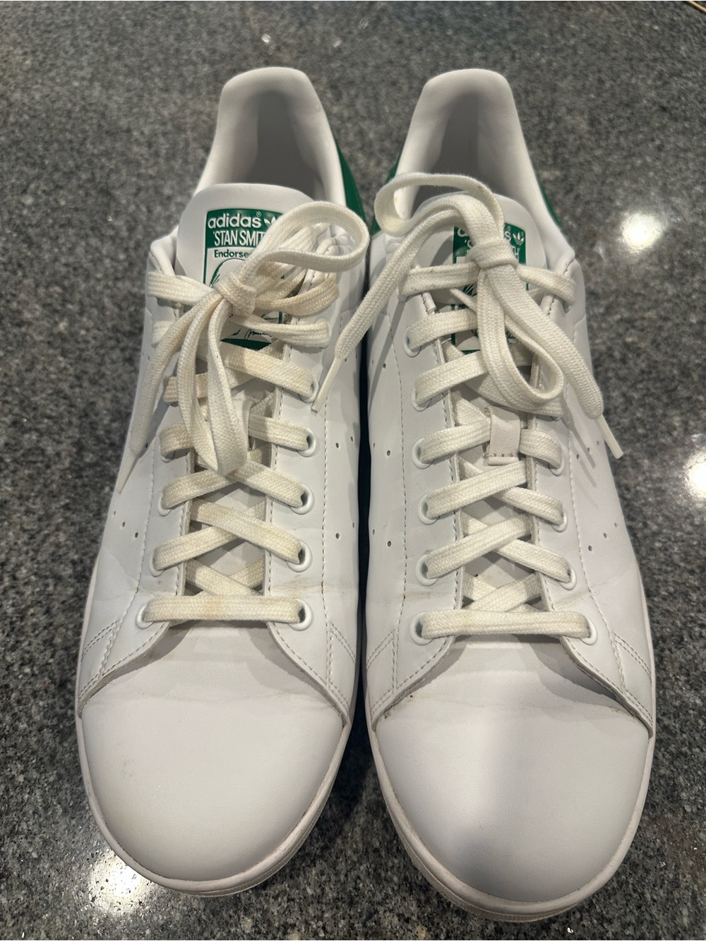 adidas Stan Smith White Leather Sneakers with Green Accent - Men size 12